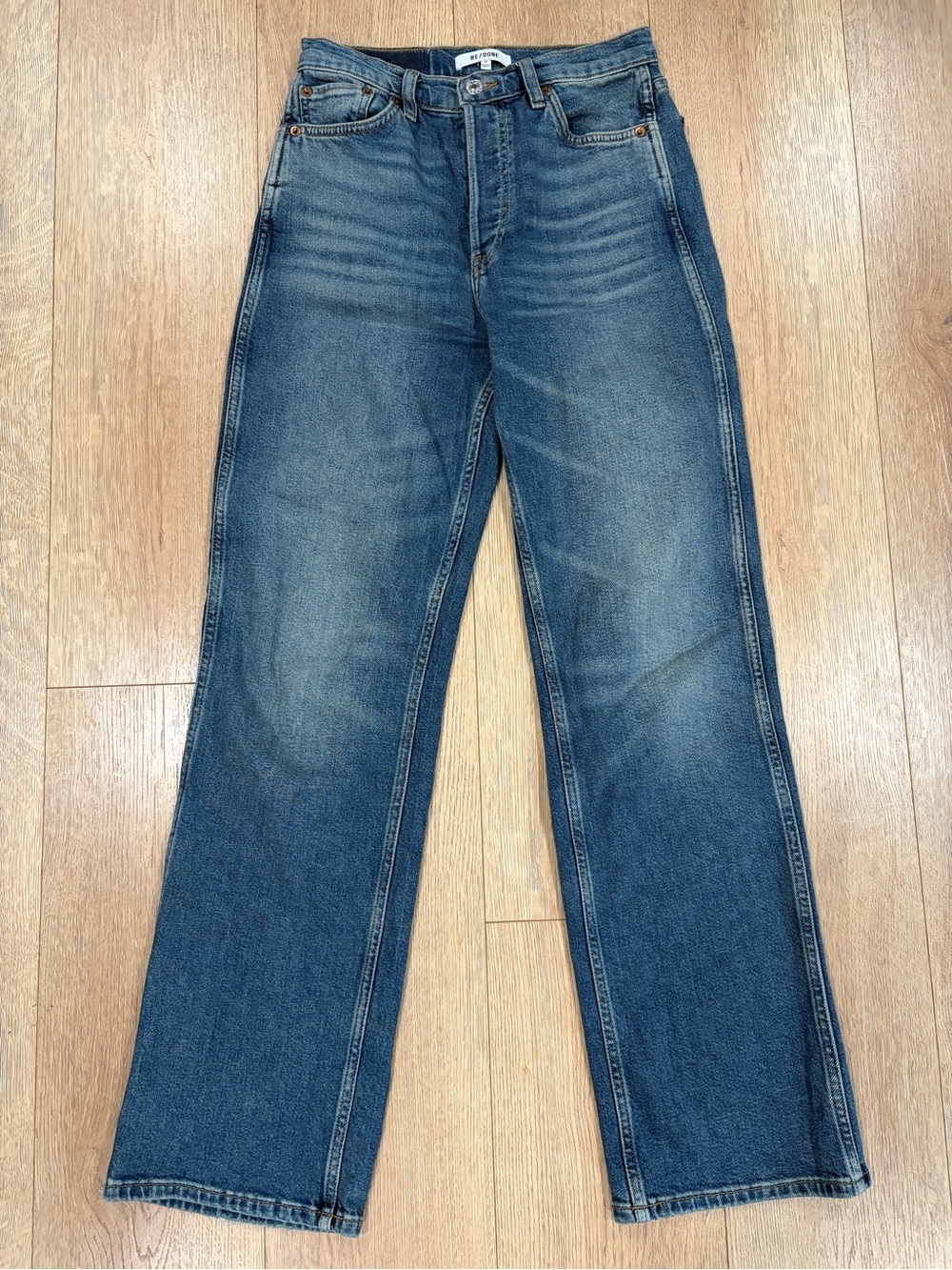 RE/DONE 90s High Rise Loose Jeans Medium Wash Straight Leg Size 26